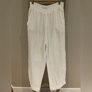 Faherty organic cotton White Smocked Waist Wide-Leg Pants medium